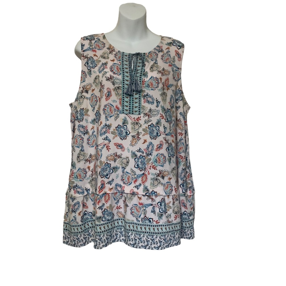 J. Jill Floral Tassel Sleeveless Top Blouse Size XL